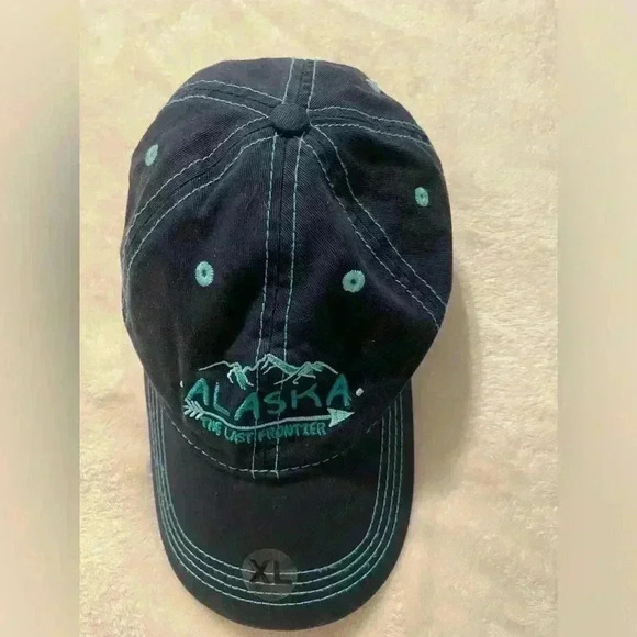 Navy & teal embroidered Alaska Last Frontier baseball cap adjustable belt Unisex - Picture 4 of 7